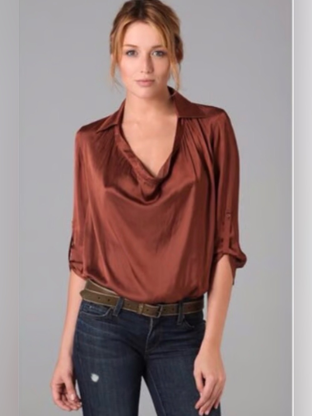 Vince Rust Brown Satin Blouse
